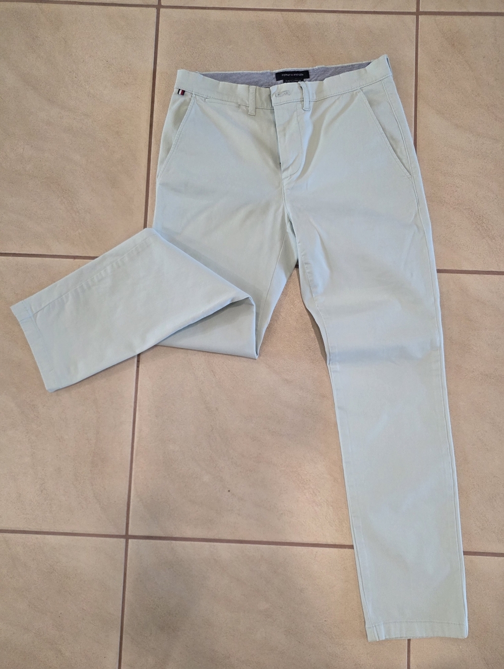 Tommy Hilfiger Men's Mint Light Green Blue Slim Fit Stretch Chinos
